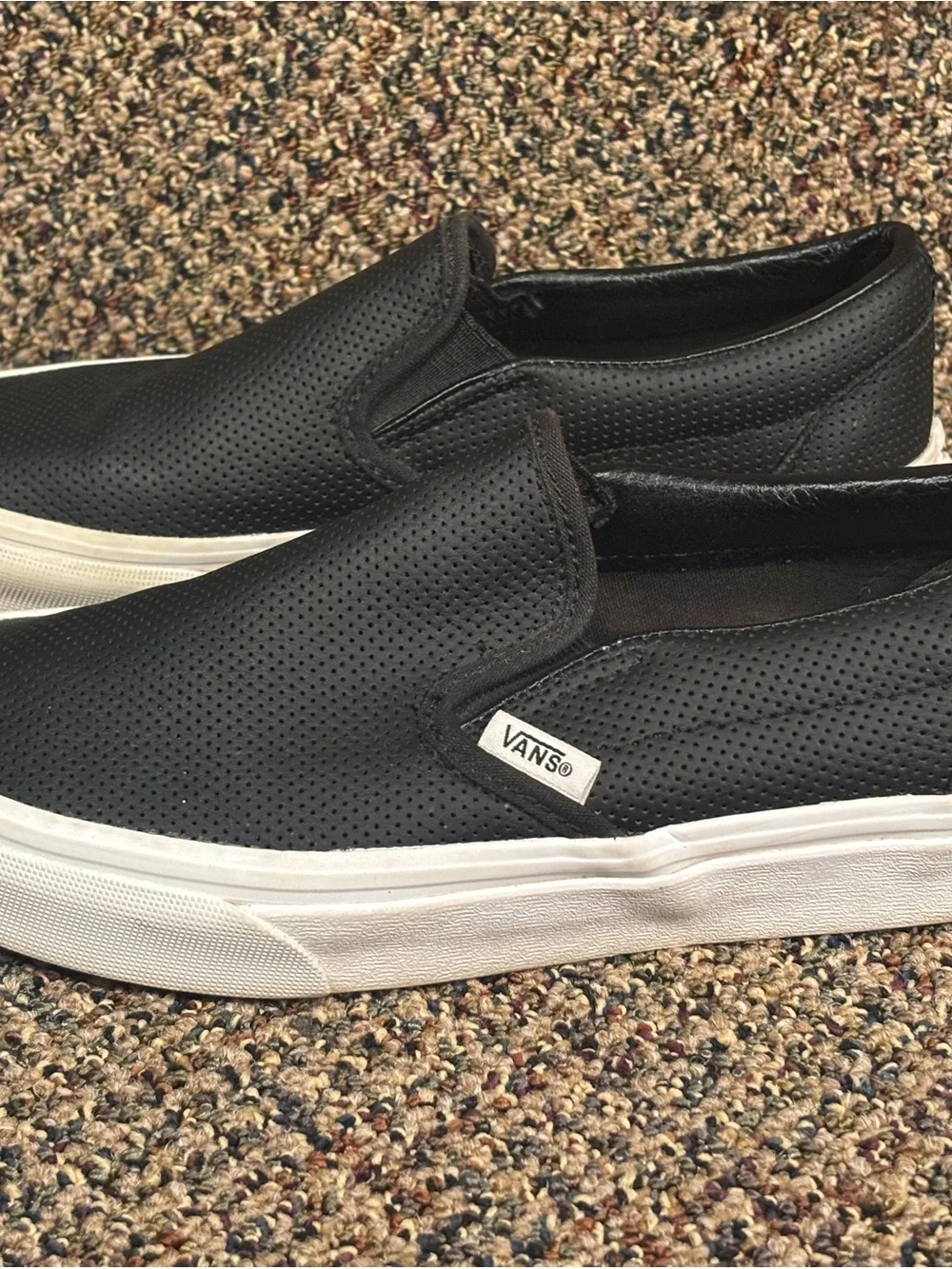 Vans Black Perforated Slip-On Sneakers with White Sole